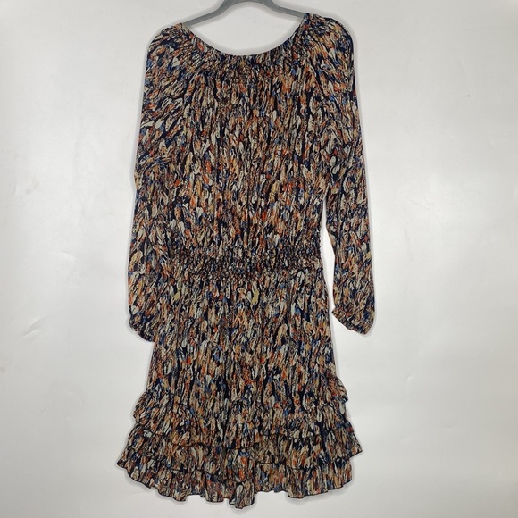 Scully Women's Multicolored Feather Print Sheer Mini Dress Ruffle Trim size XL - Picture 9 of 11